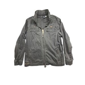 LRG Clothing Company Gray Herringbone Full Zip Jacket Stowaway Hood 3XL Ripstop